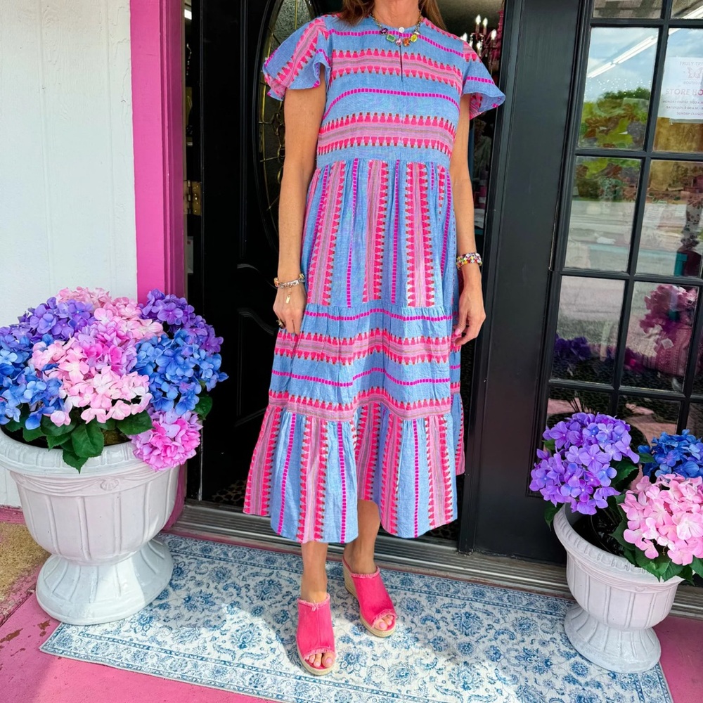 Like new, Jacquard Chambray Midi Dress - Size Large